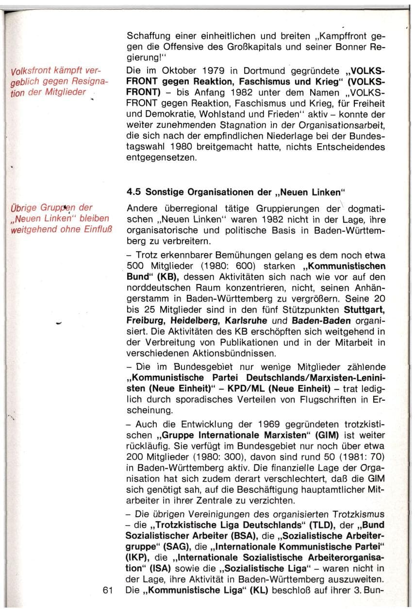 Seite 58 des Verfassungsschutzbericht 1982 Baden-Württemberg