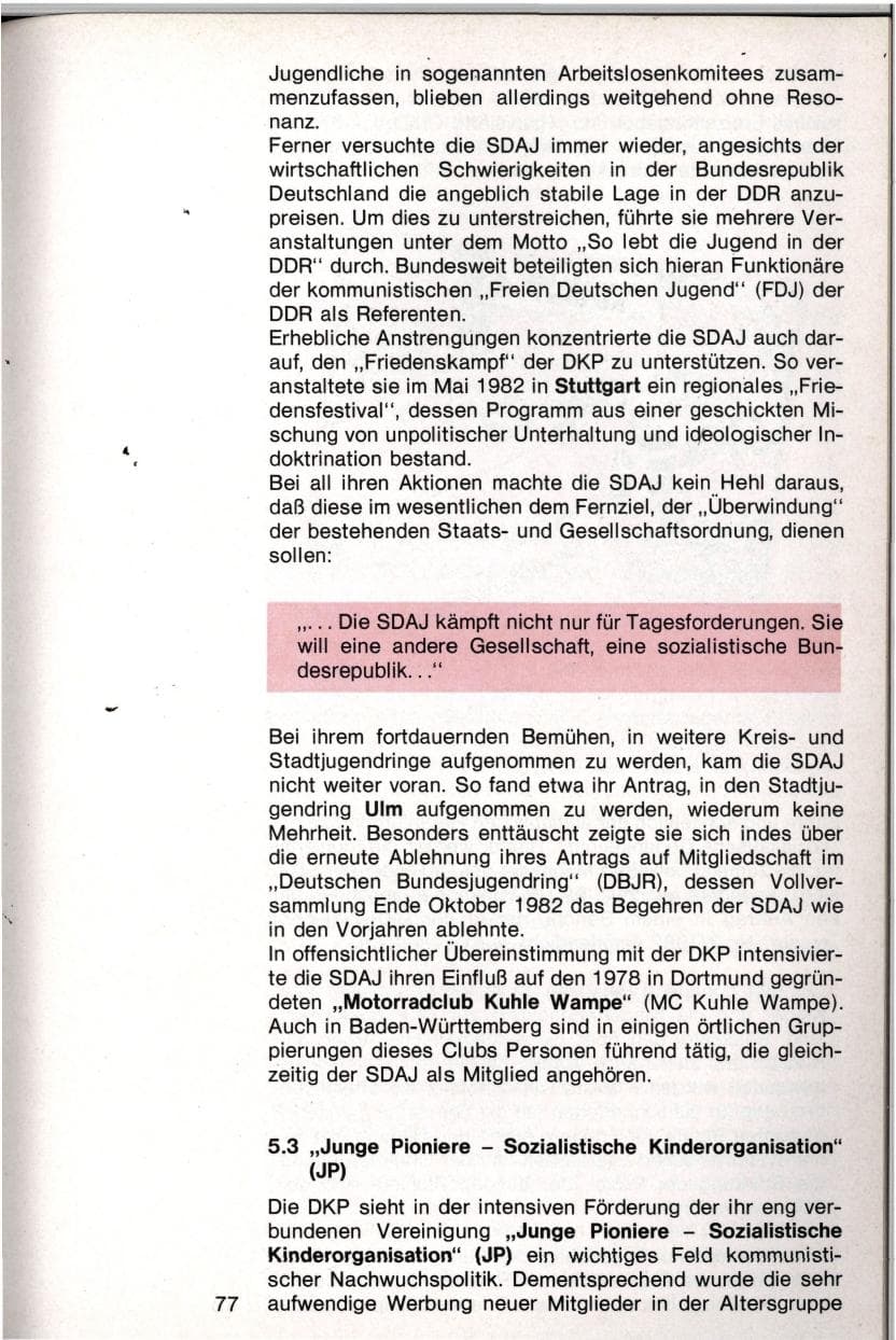 Seite 74 des Verfassungsschutzbericht 1982 Baden-Württemberg