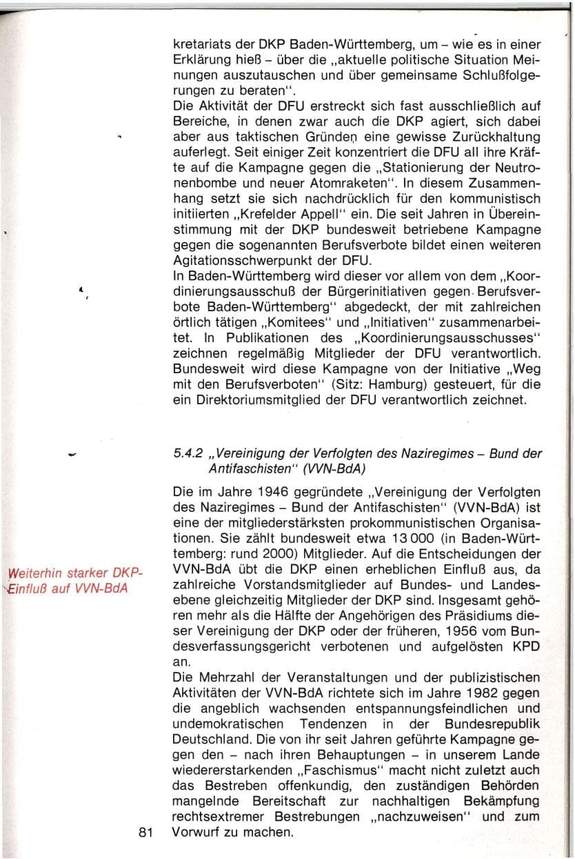 Seite 78 des Verfassungsschutzbericht 1982 Baden-Württemberg