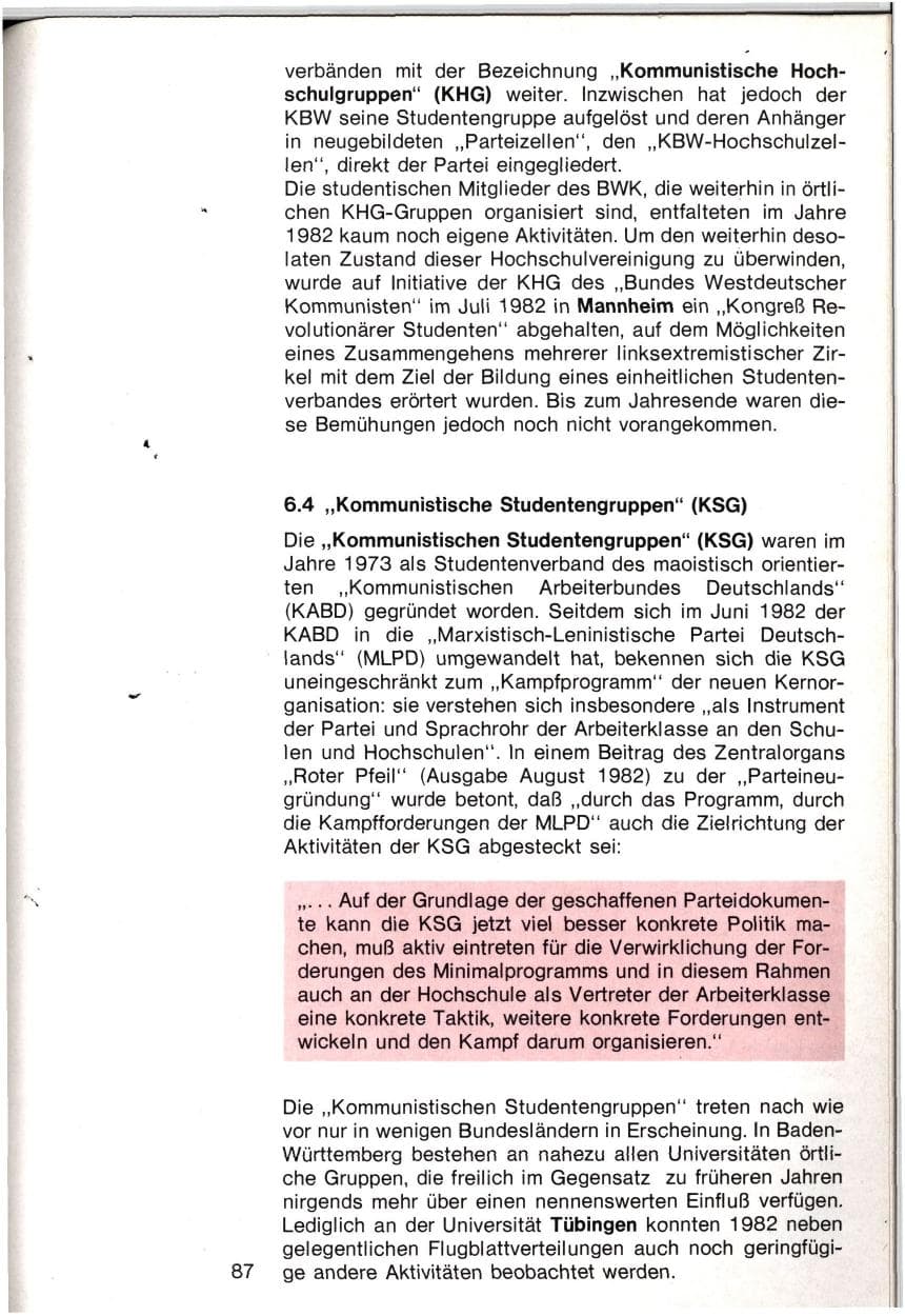 Seite 84 des Verfassungsschutzbericht 1982 Baden-Württemberg