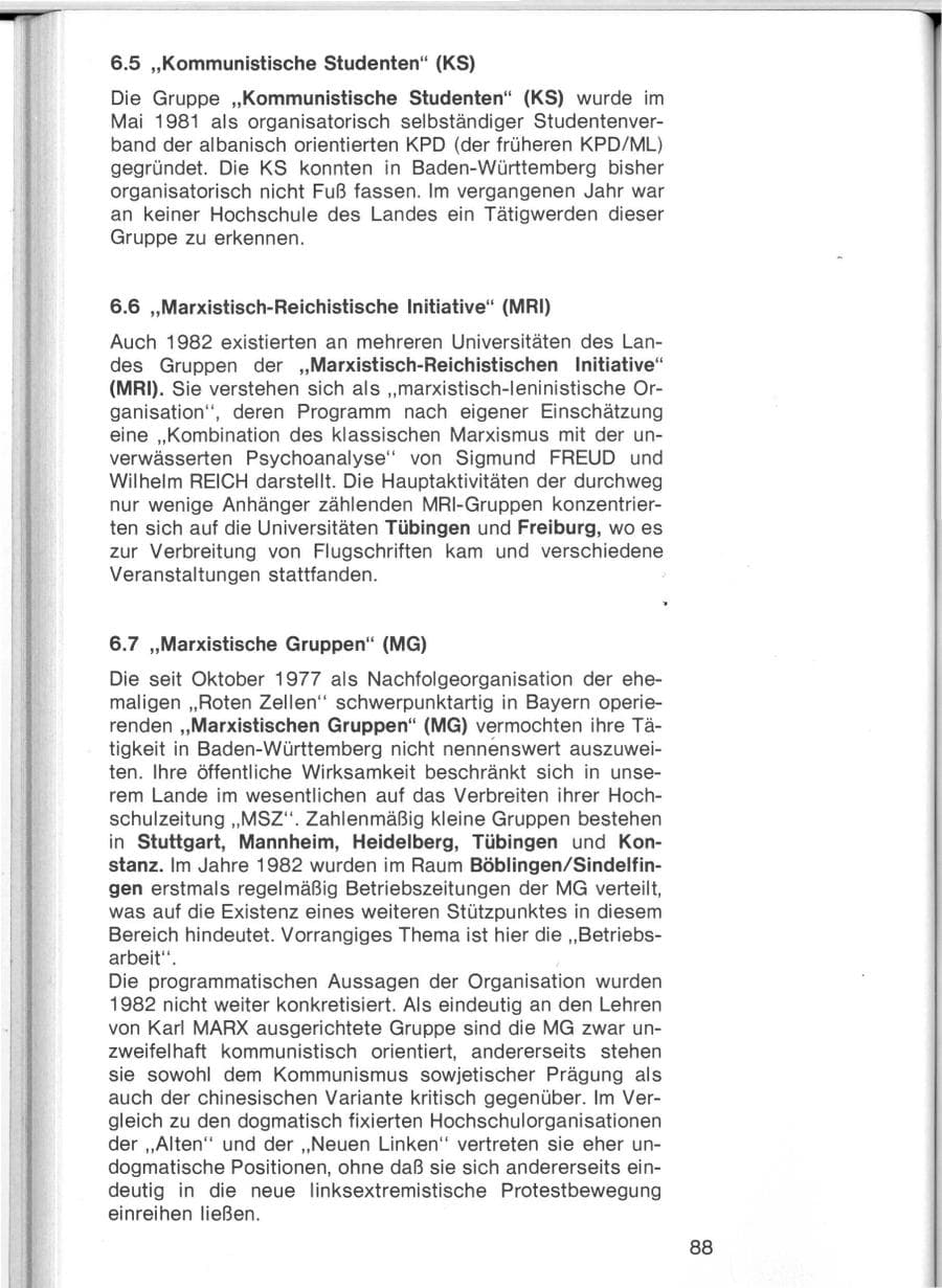 Seite 85 des Verfassungsschutzbericht 1982 Baden-Württemberg