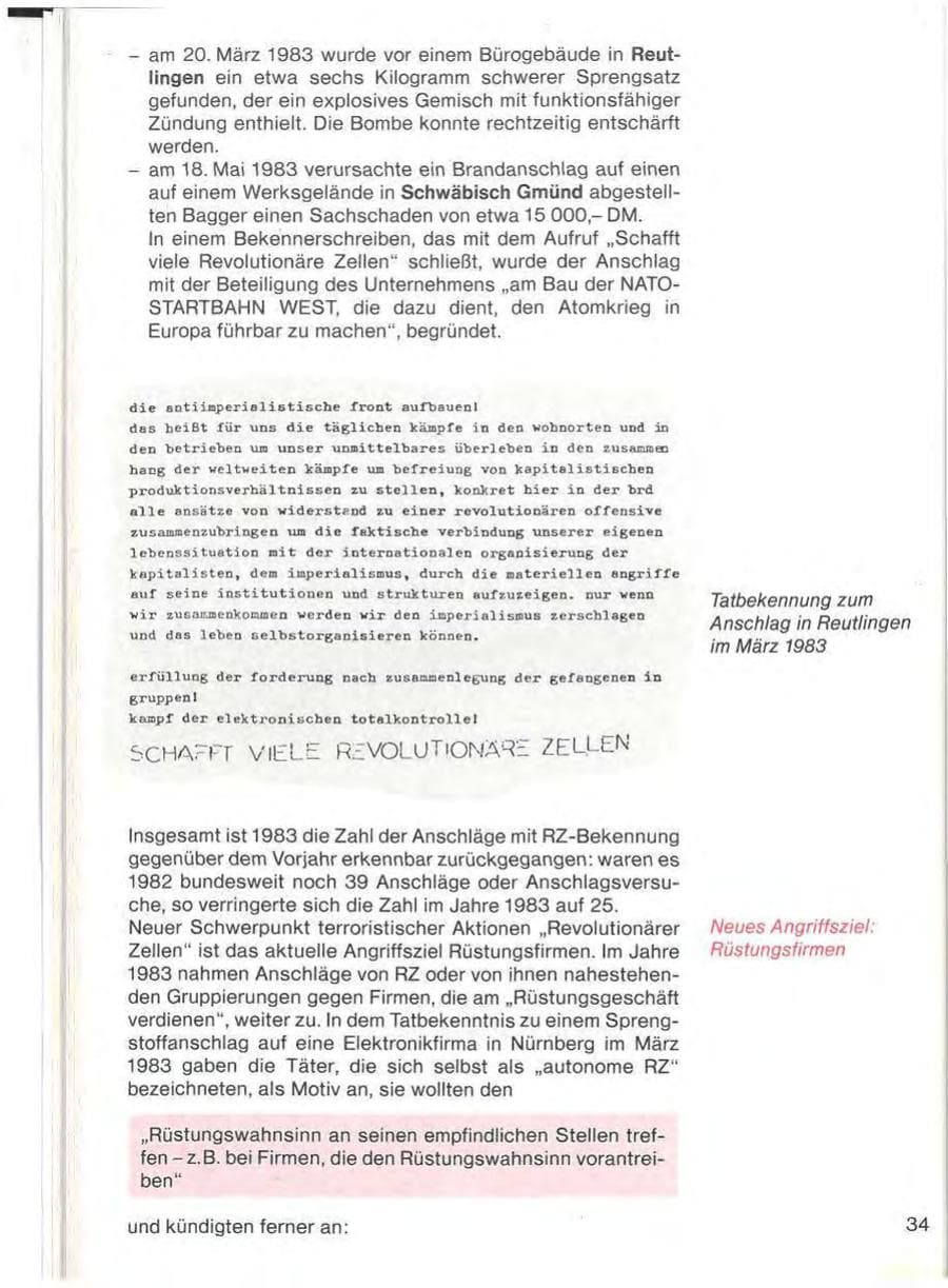 Seite 36 des Verfassungsschutzbericht 1983 Baden-Württemberg