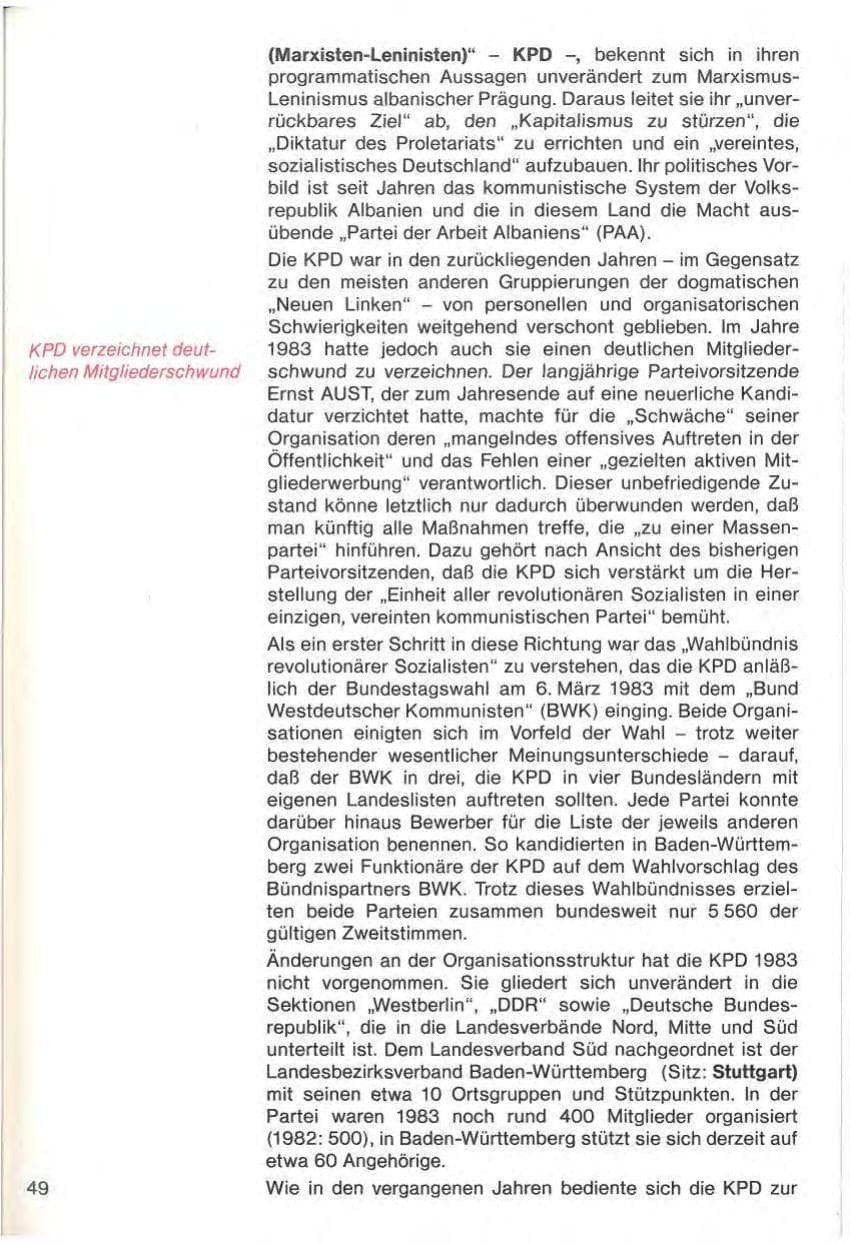 Seite 51 des Verfassungsschutzbericht 1983 Baden-Württemberg