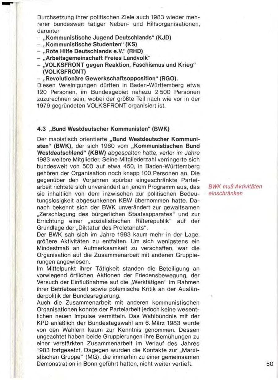 Seite 52 des Verfassungsschutzbericht 1983 Baden-Württemberg