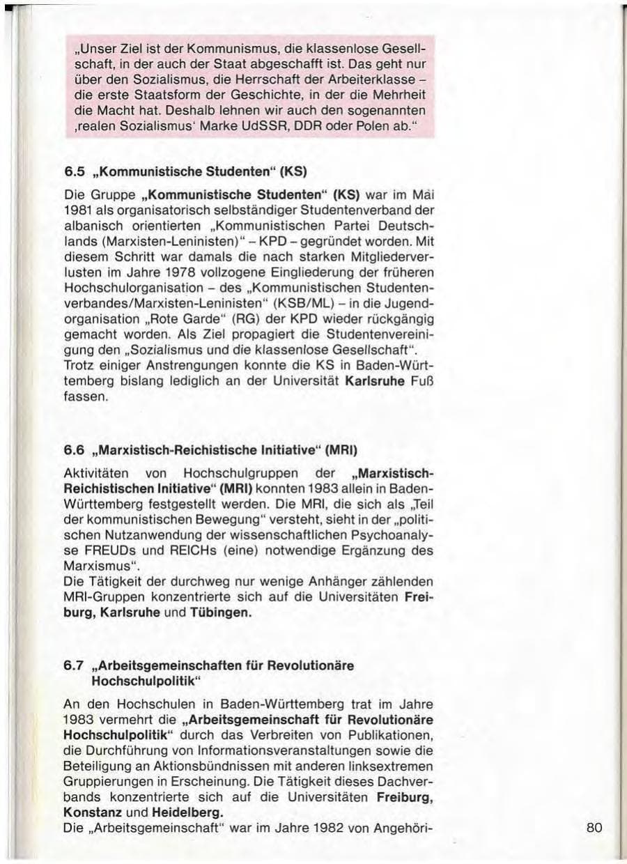 Seite 82 des Verfassungsschutzbericht 1983 Baden-Württemberg