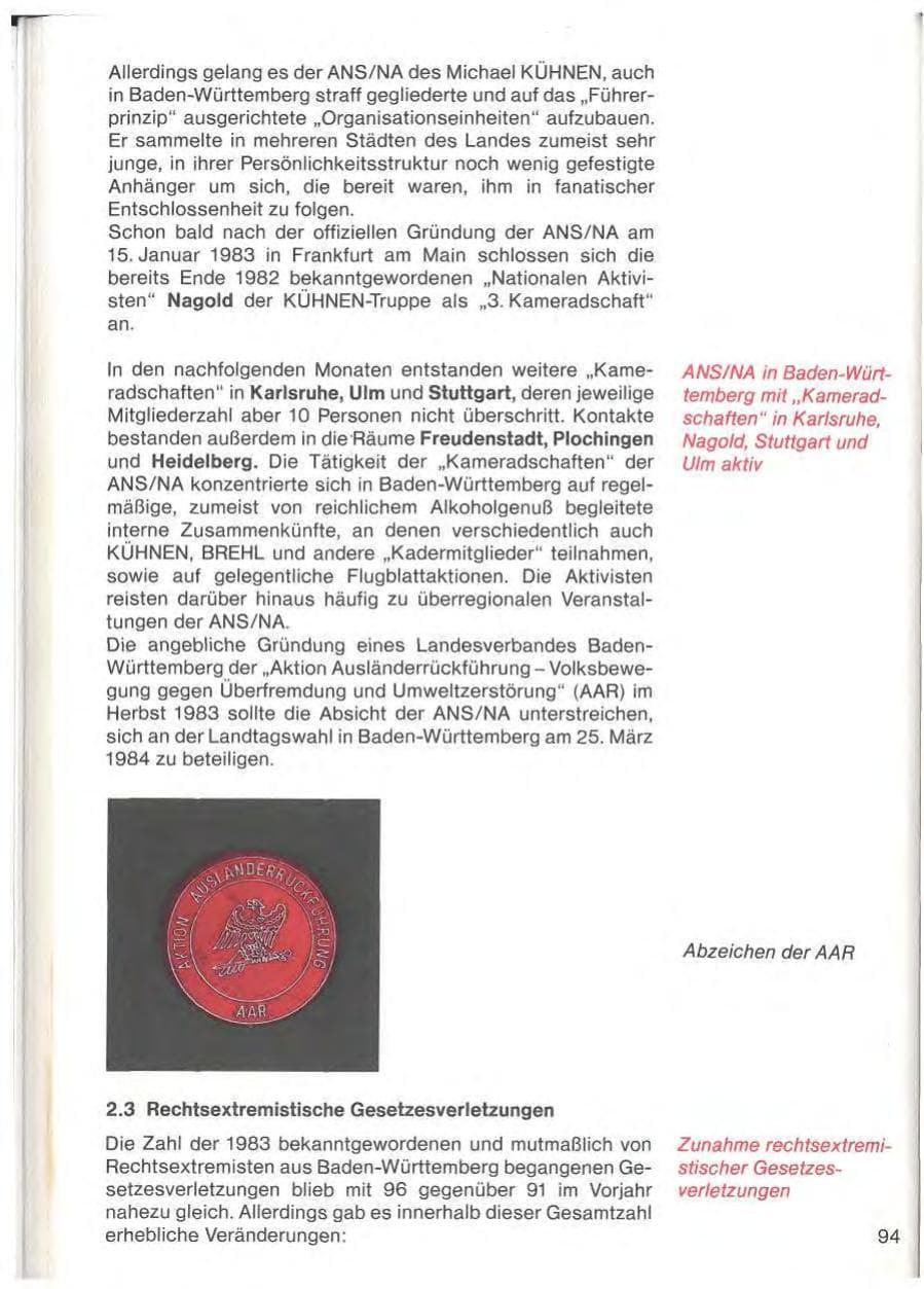 Seite 96 des Verfassungsschutzbericht 1983 Baden-Württemberg