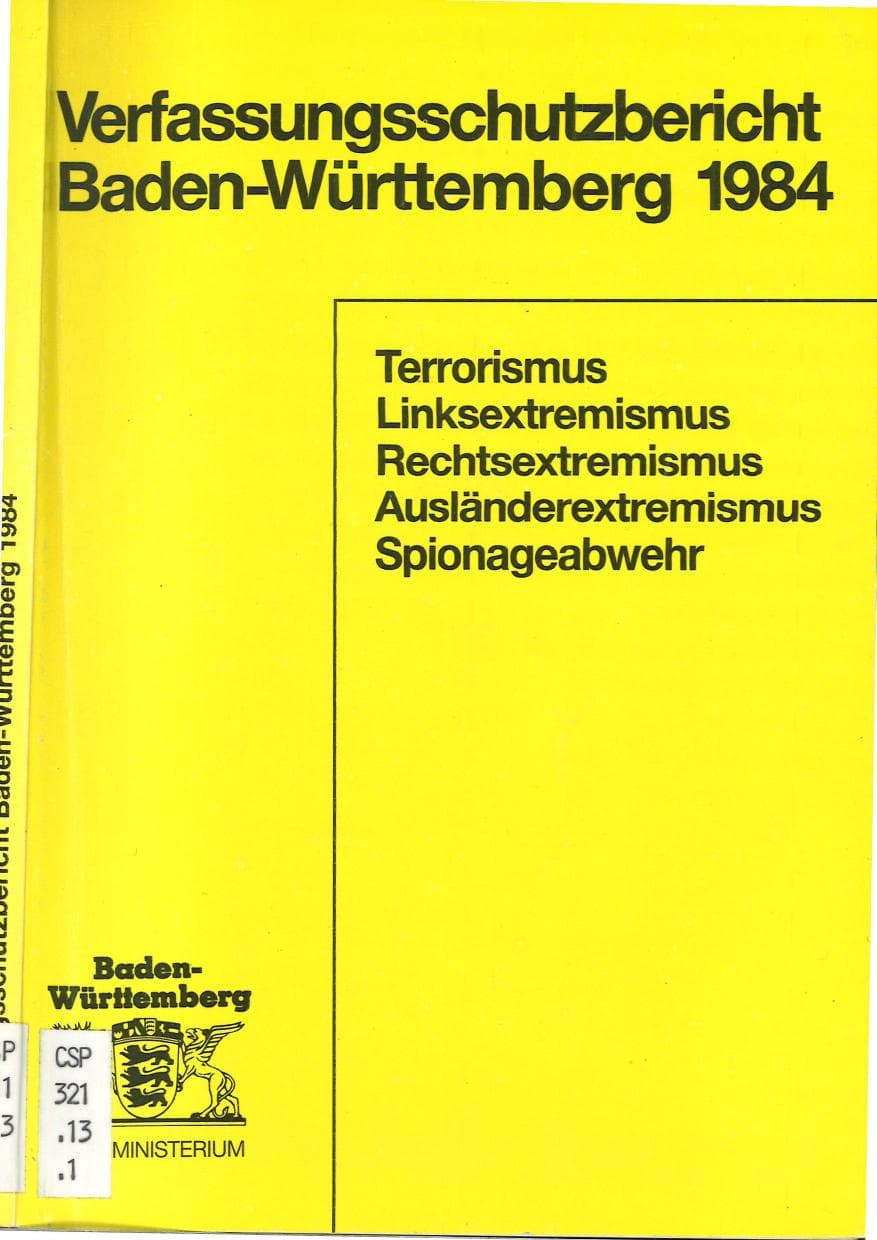 Seite 1 des Verfassungsschutzbericht 1984 Baden-Württemberg