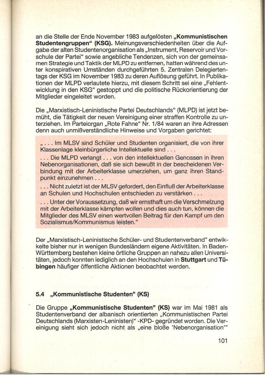 Seite 103 des Verfassungsschutzbericht 1984 Baden-Württemberg