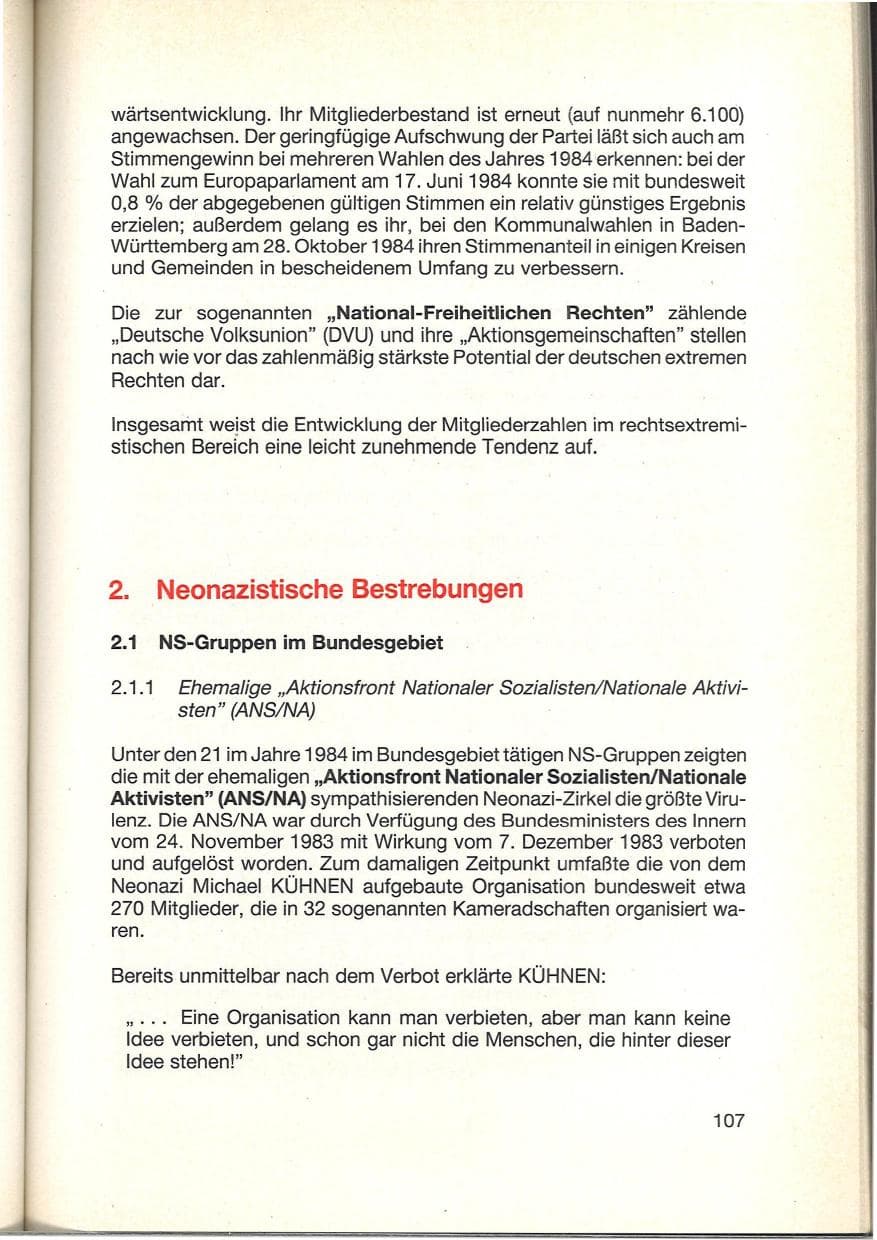 Seite 109 des Verfassungsschutzbericht 1984 Baden-Württemberg