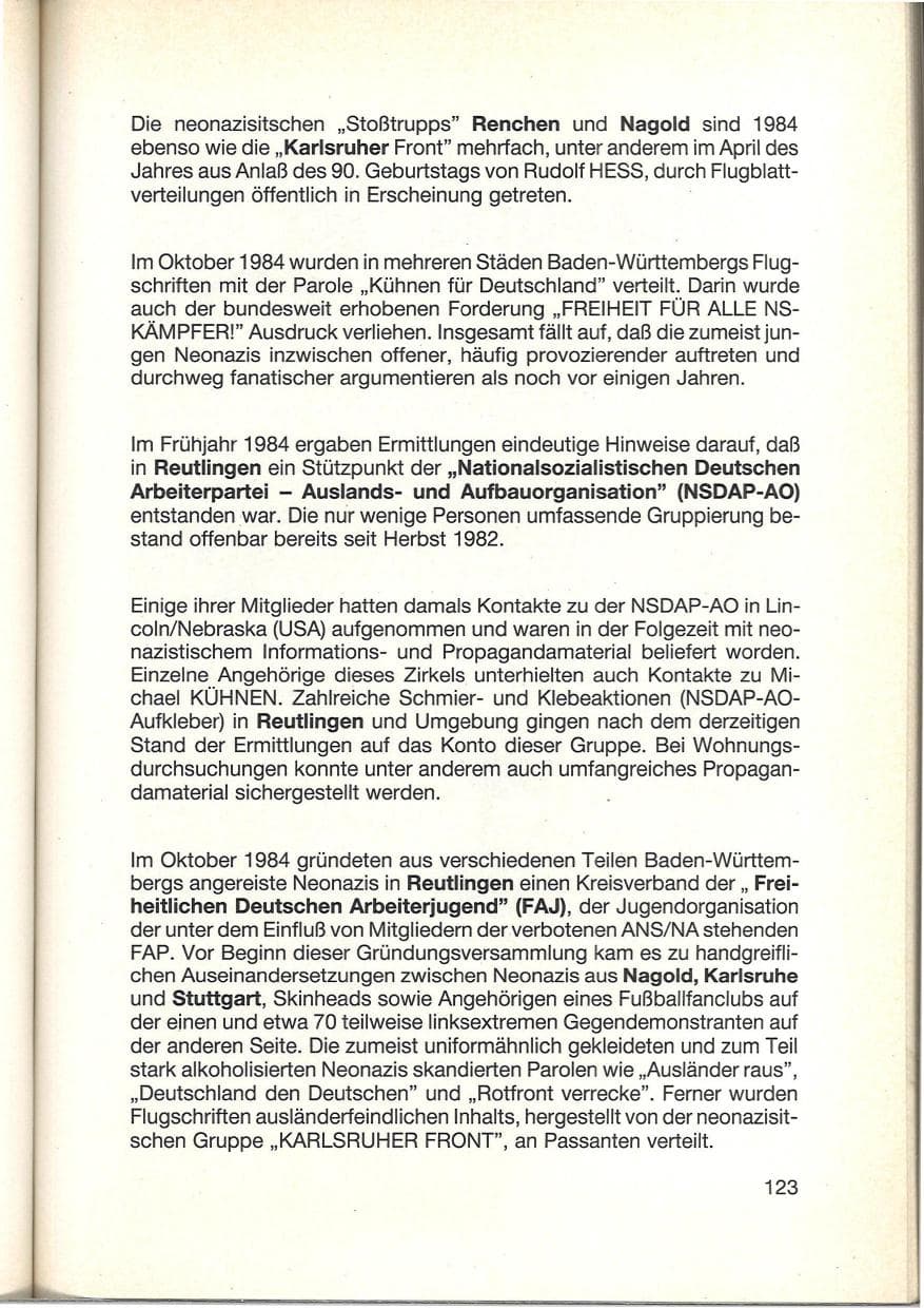 Seite 125 des Verfassungsschutzbericht 1984 Baden-Württemberg
