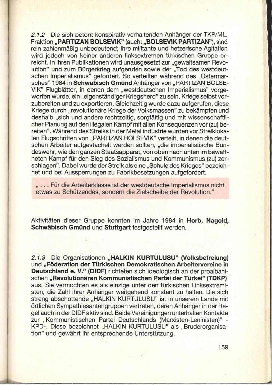 Seite 161 des Verfassungsschutzbericht 1984 Baden-Württemberg