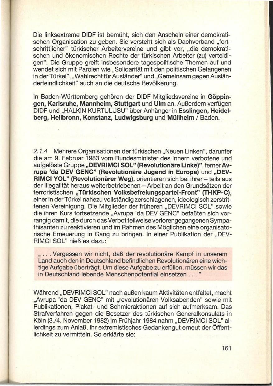 Seite 163 des Verfassungsschutzbericht 1984 Baden-Württemberg