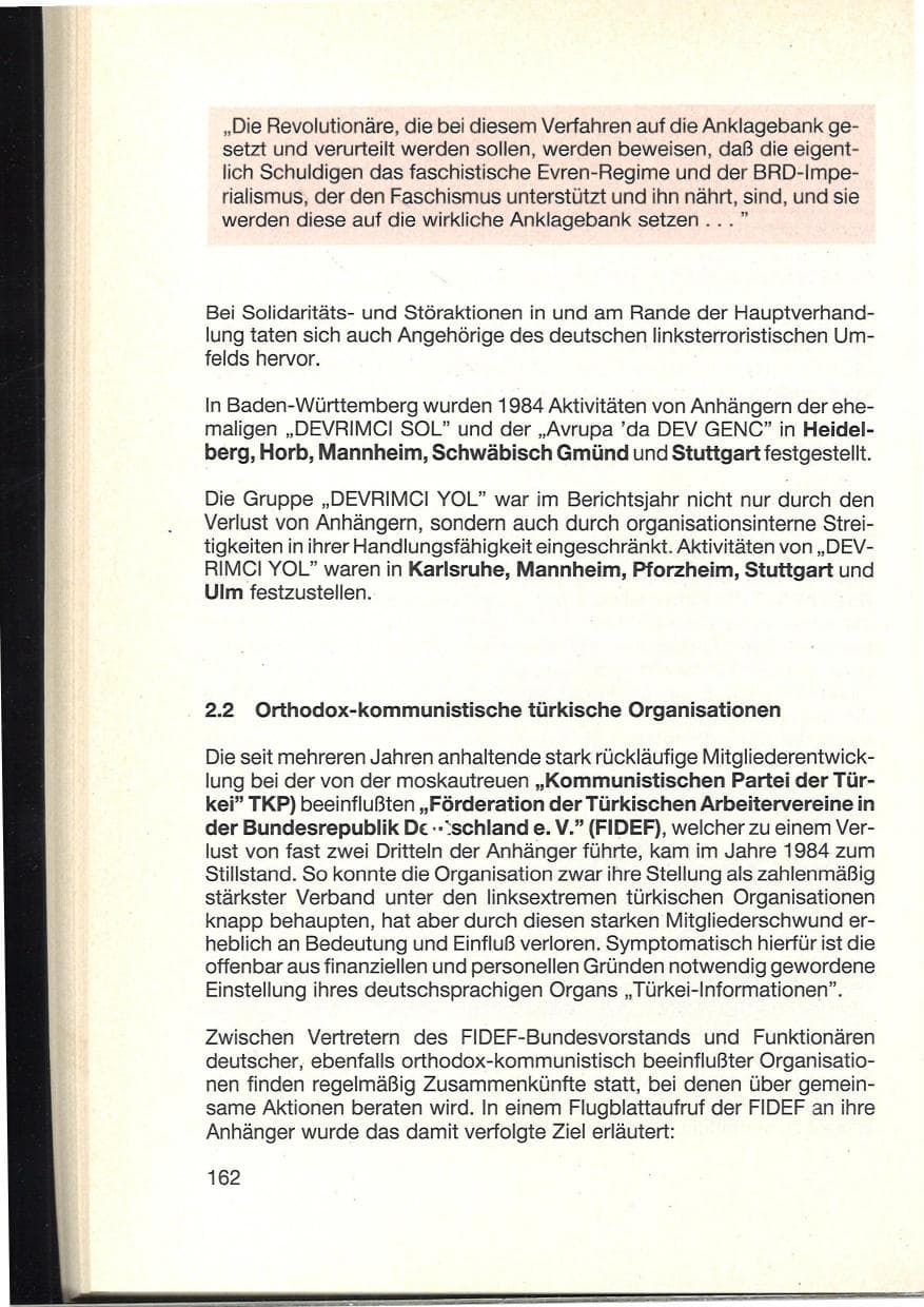 Seite 166 des Verfassungsschutzbericht 1984 Baden-Württemberg