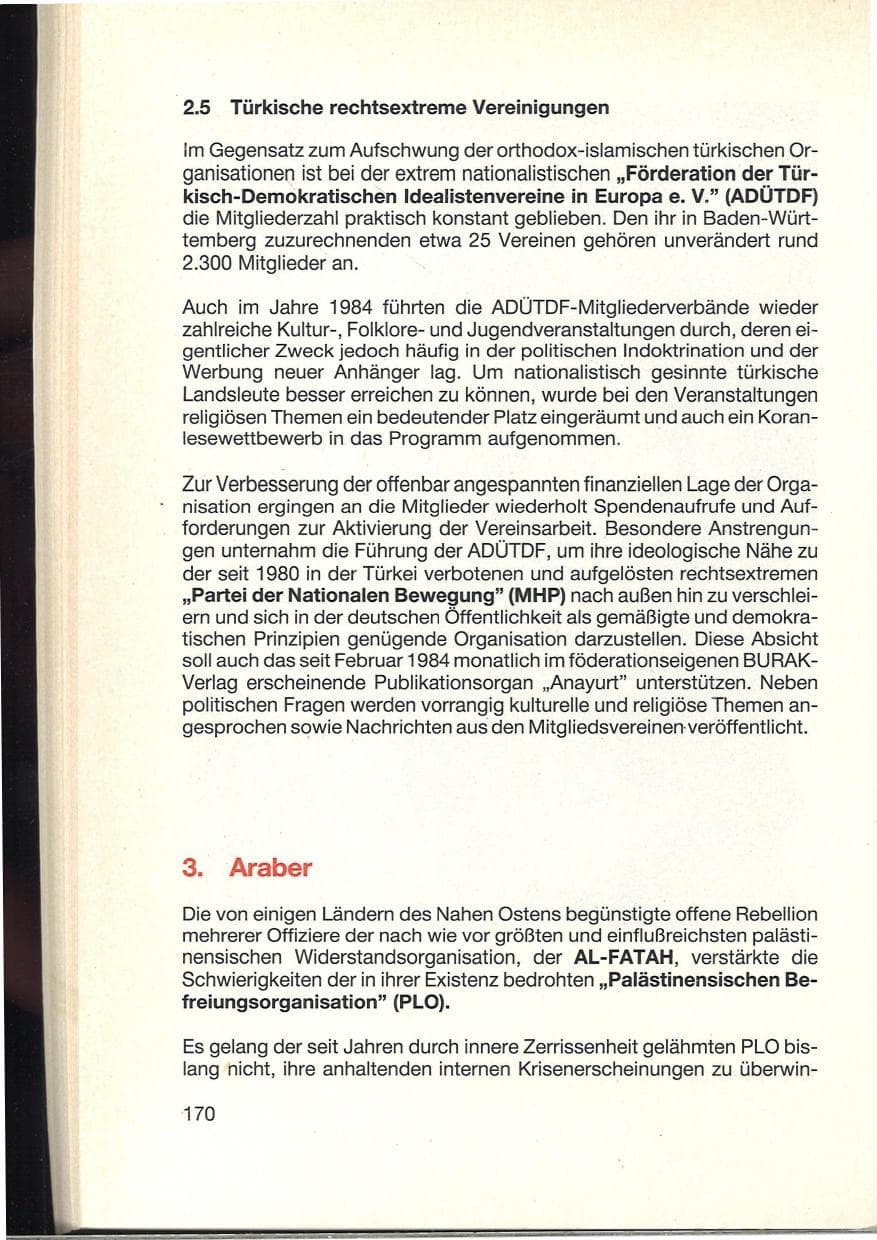 Seite 174 des Verfassungsschutzbericht 1984 Baden-Württemberg