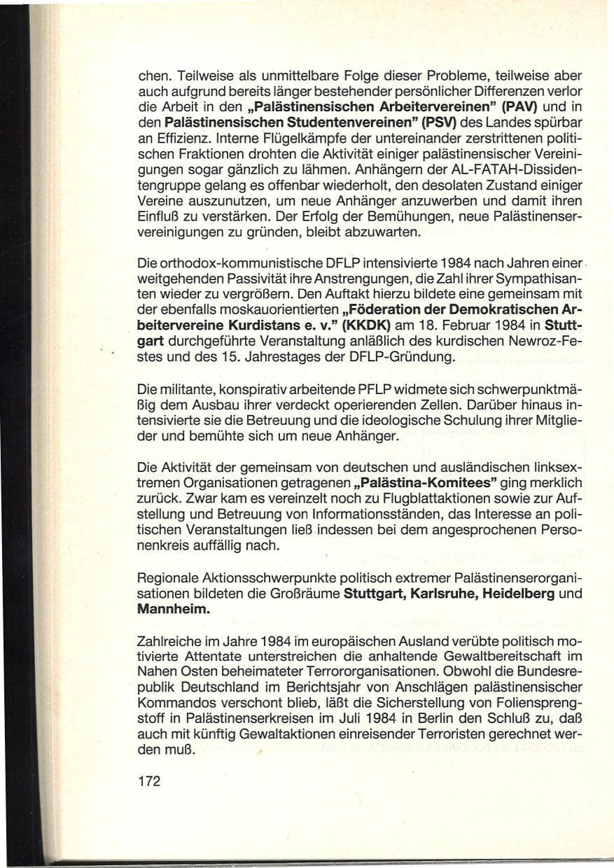 Seite 176 des Verfassungsschutzbericht 1984 Baden-Württemberg