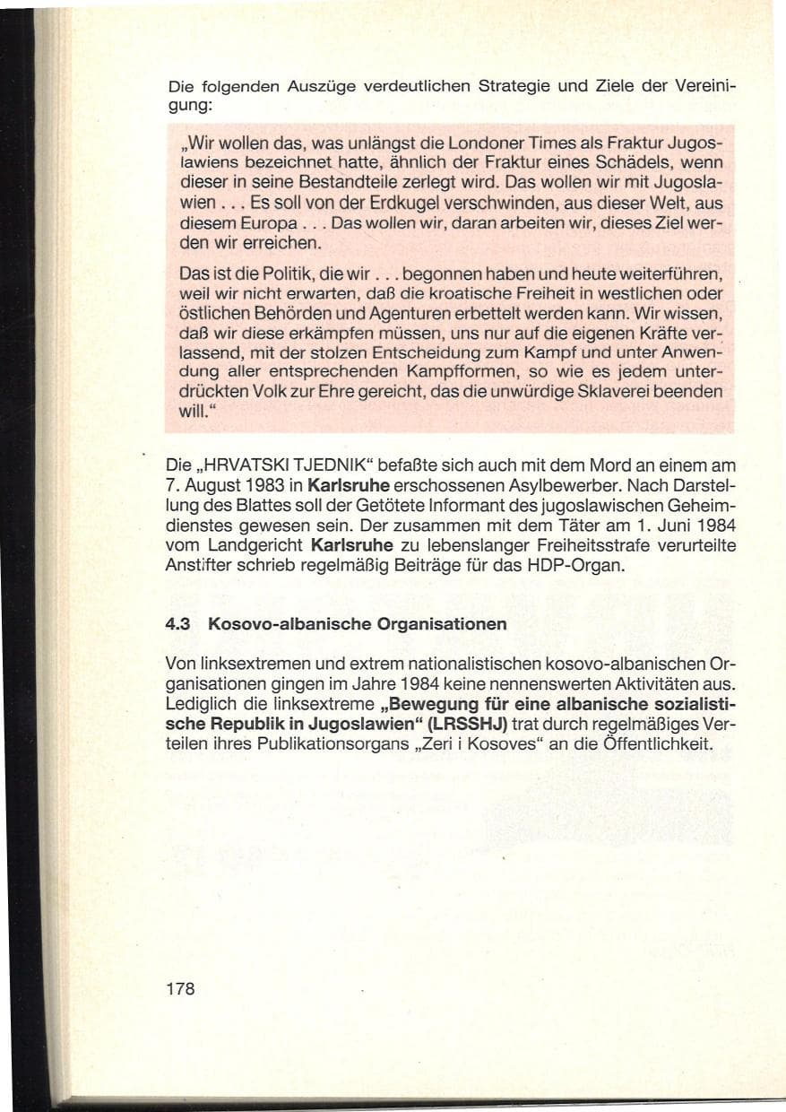 Seite 182 des Verfassungsschutzbericht 1984 Baden-Württemberg