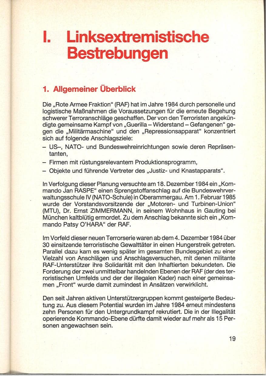 Seite 21 des Verfassungsschutzbericht 1984 Baden-Württemberg