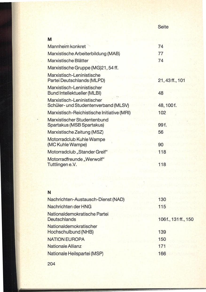Seite 208 des Verfassungsschutzbericht 1984 Baden-Württemberg