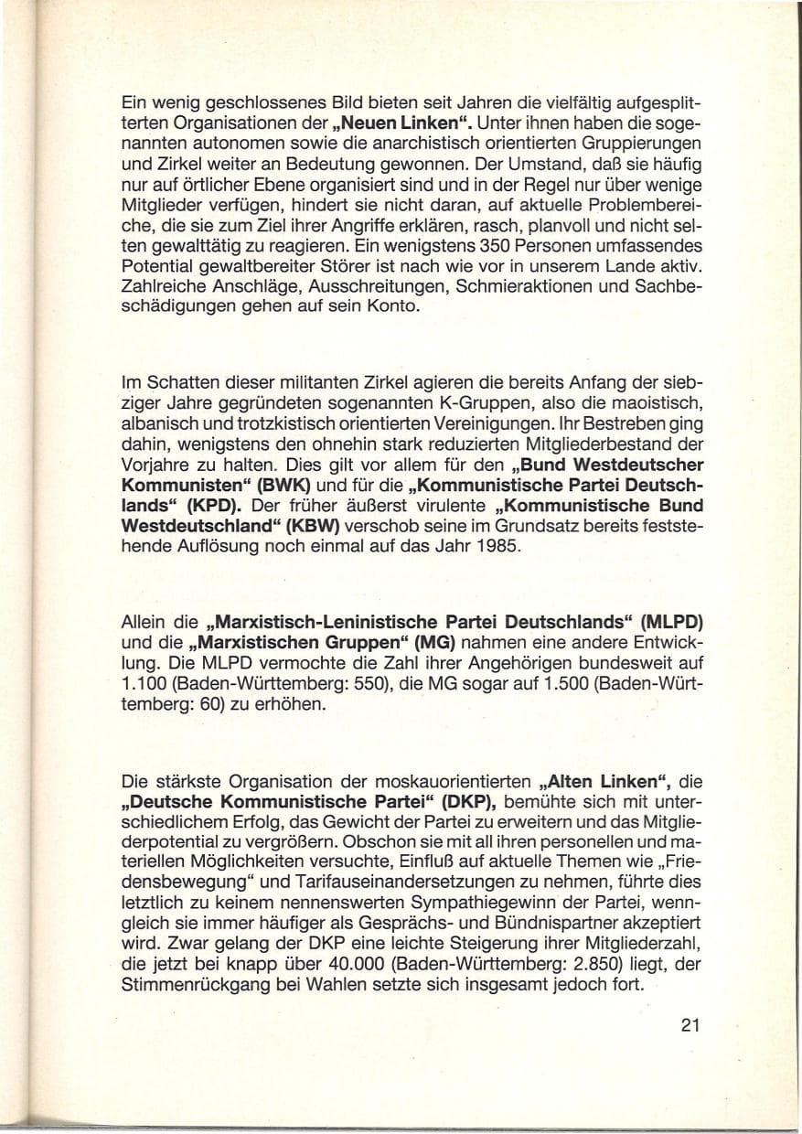 Seite 23 des Verfassungsschutzbericht 1984 Baden-Württemberg