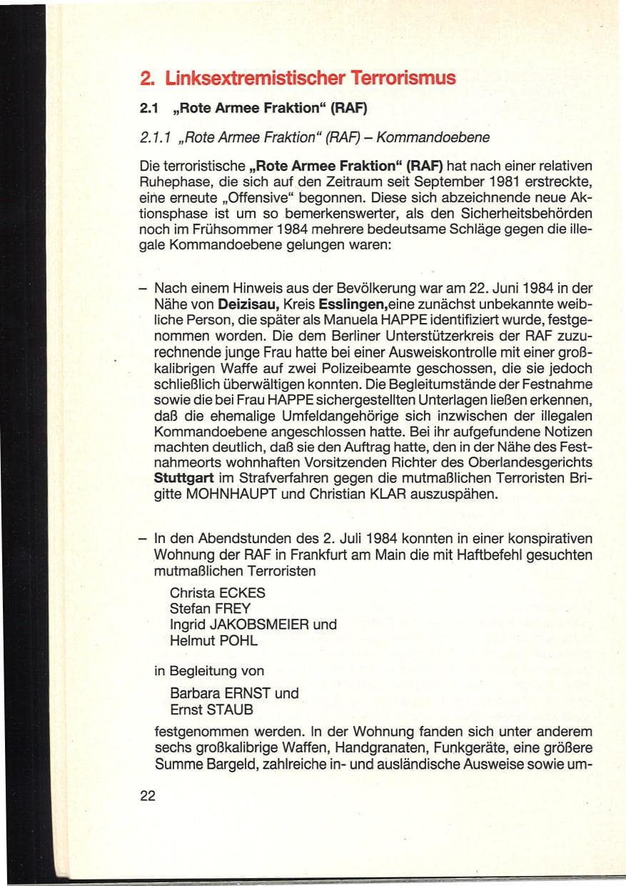 Seite 26 des Verfassungsschutzbericht 1984 Baden-Württemberg