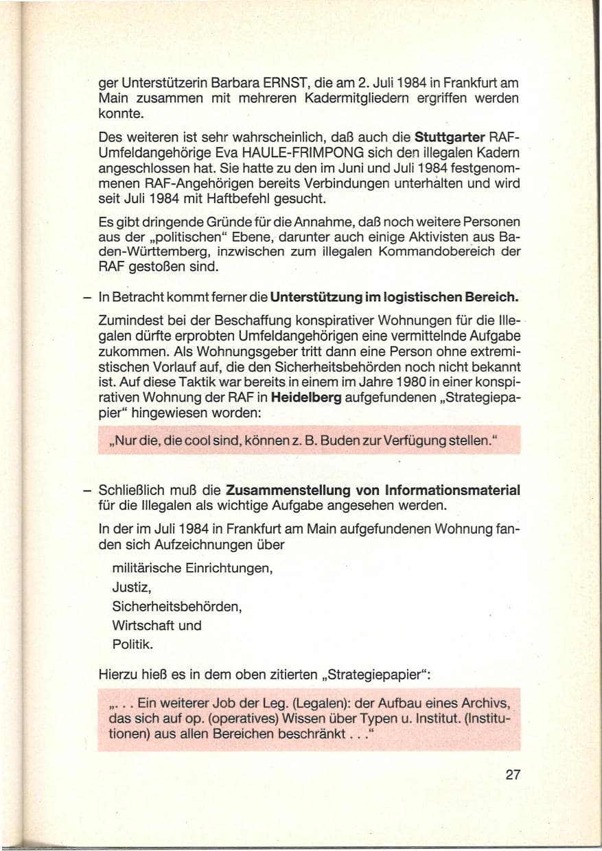 Seite 29 des Verfassungsschutzbericht 1984 Baden-Württemberg