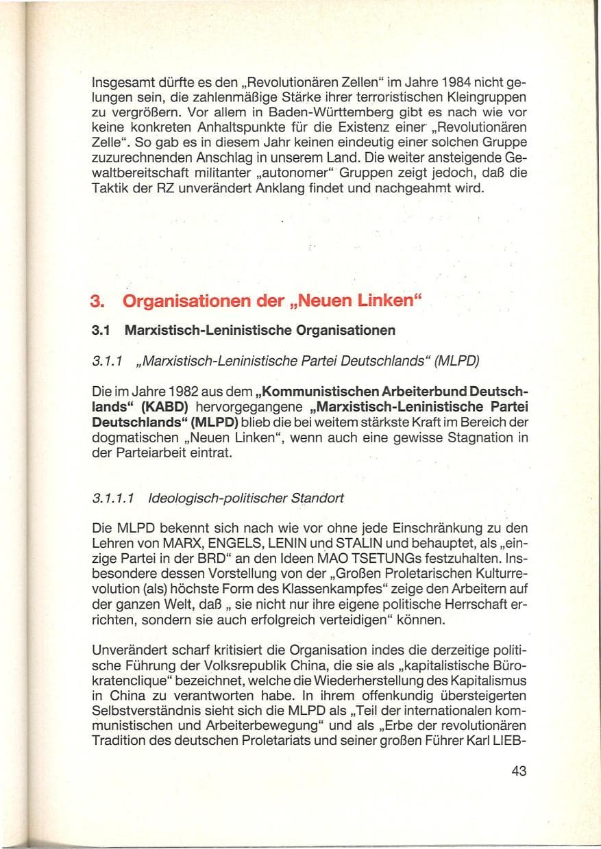 Seite 45 des Verfassungsschutzbericht 1984 Baden-Württemberg