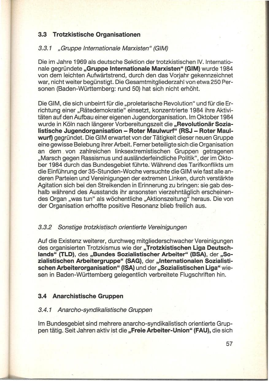 Seite 59 des Verfassungsschutzbericht 1984 Baden-Württemberg
