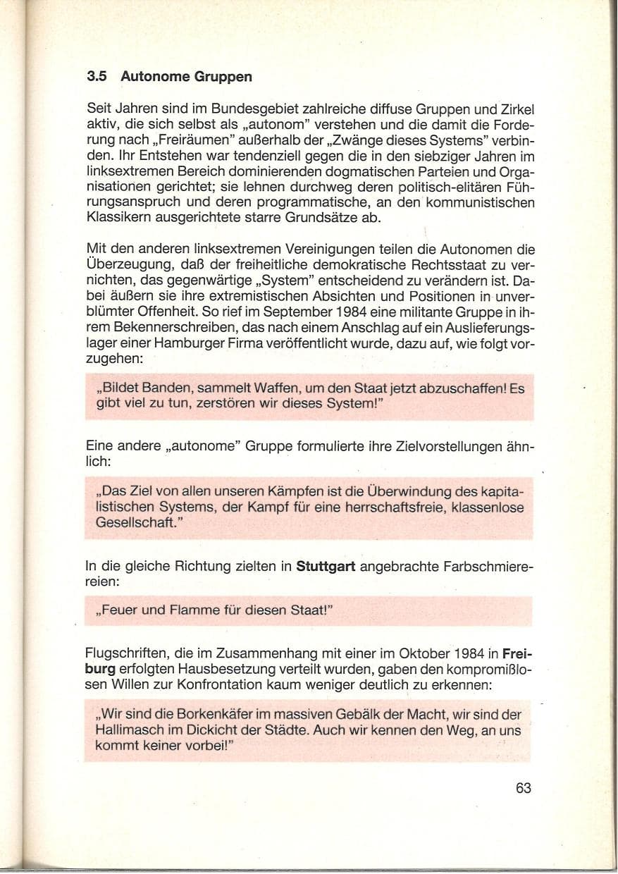 Seite 65 des Verfassungsschutzbericht 1984 Baden-Württemberg
