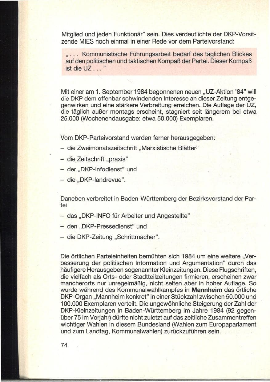 Seite 78 des Verfassungsschutzbericht 1984 Baden-Württemberg