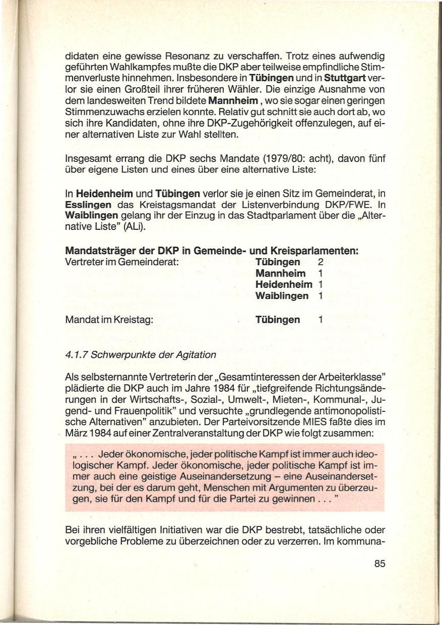 Seite 87 des Verfassungsschutzbericht 1984 Baden-Württemberg
