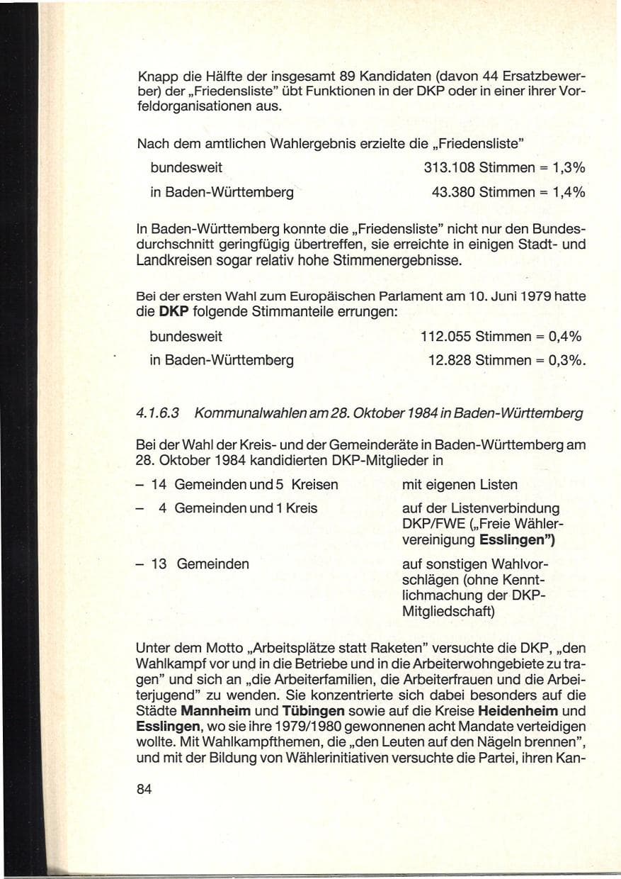Seite 88 des Verfassungsschutzbericht 1984 Baden-Württemberg