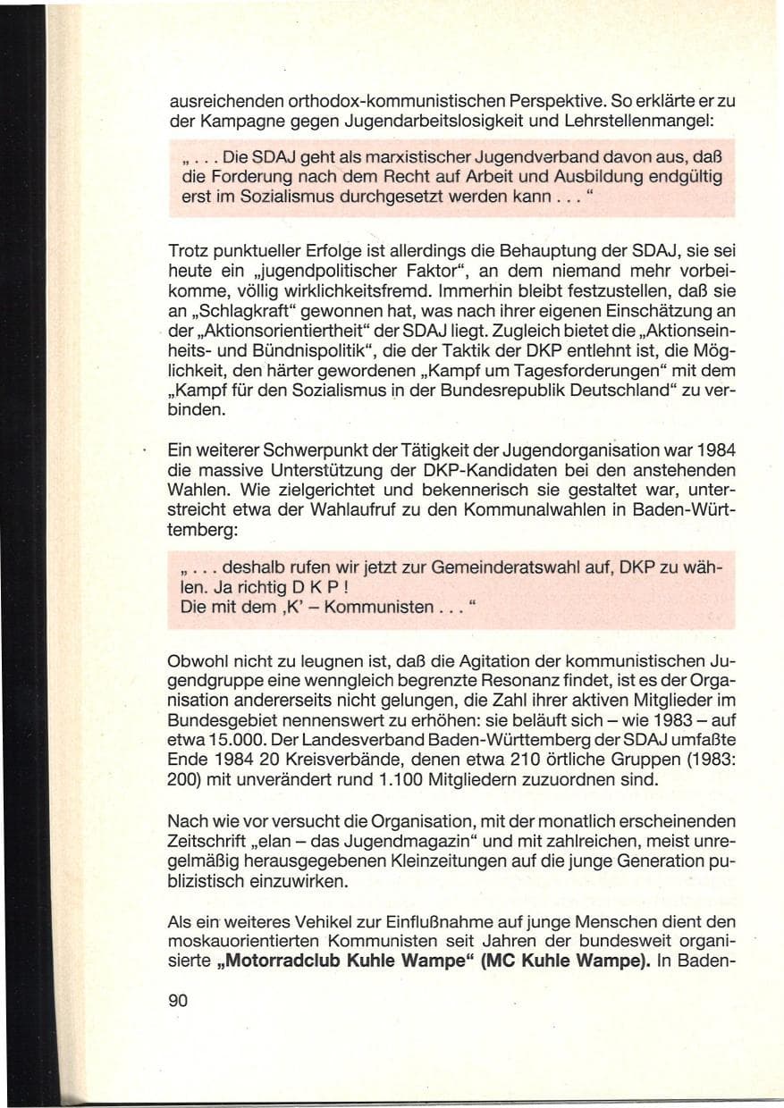 Seite 94 des Verfassungsschutzbericht 1984 Baden-Württemberg