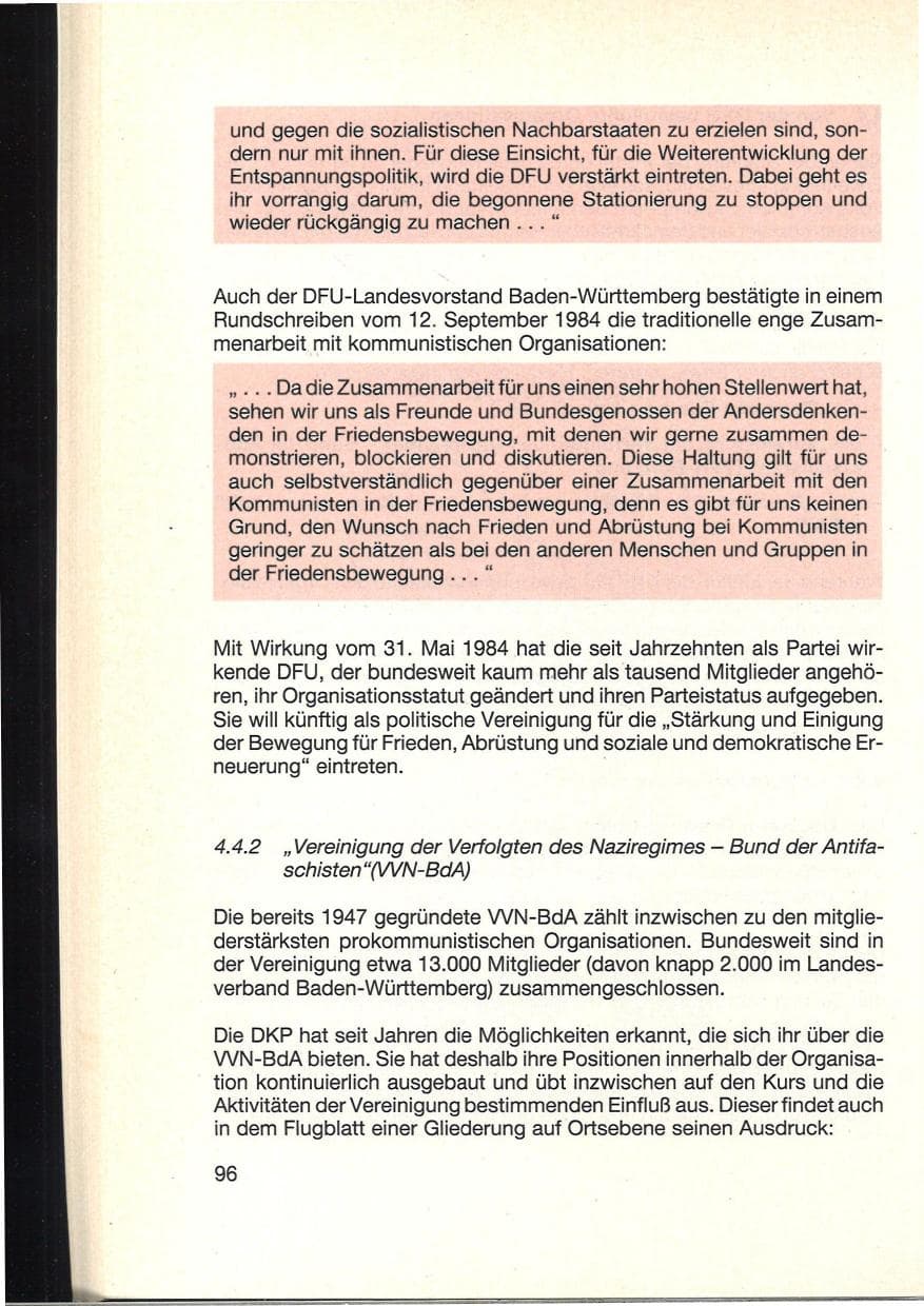 Seite 100 des Verfassungsschutzbericht 1984 Baden-Württemberg