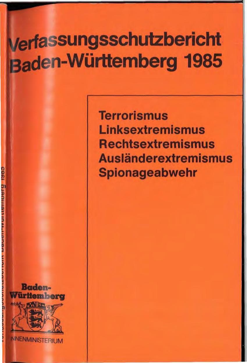 Seite 1 des Verfassungsschutzbericht 1985 Baden-Württemberg