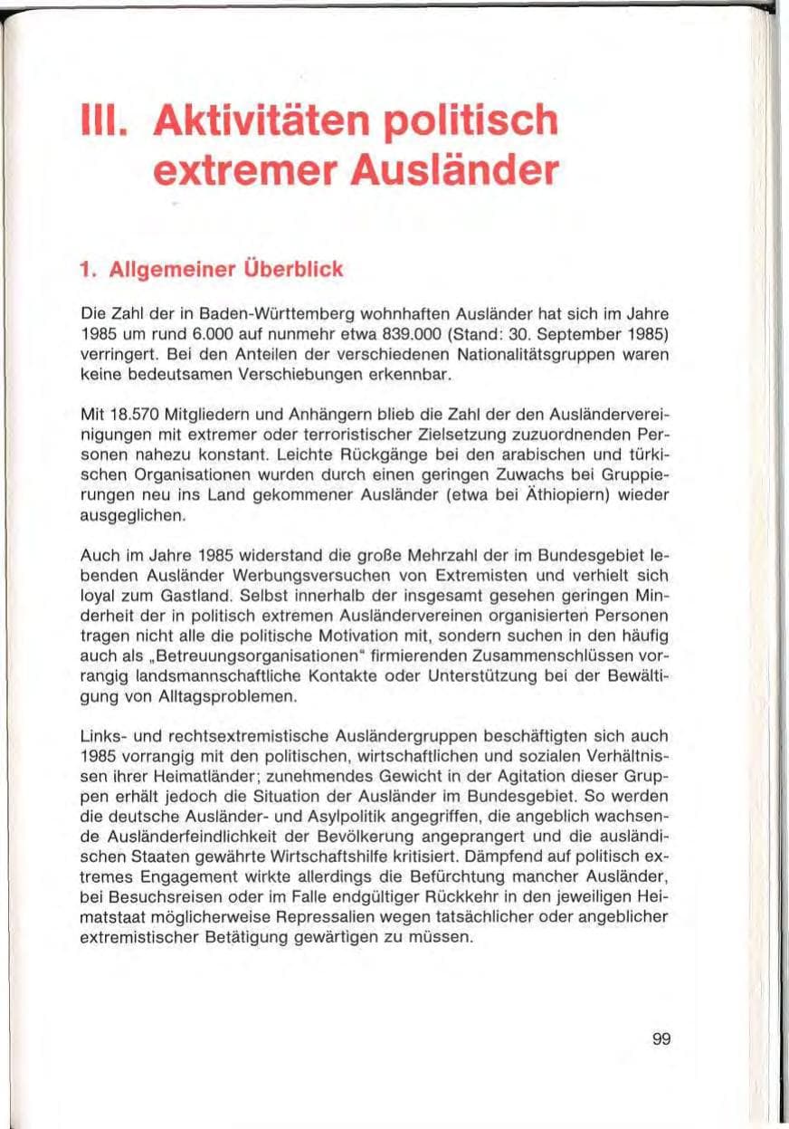 Seite 101 des Verfassungsschutzbericht 1985 Baden-Württemberg