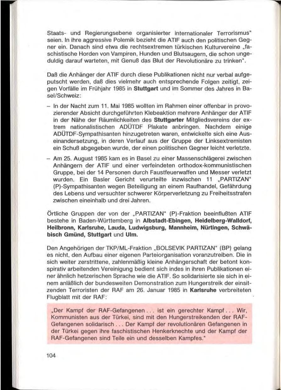 Seite 106 des Verfassungsschutzbericht 1985 Baden-Württemberg