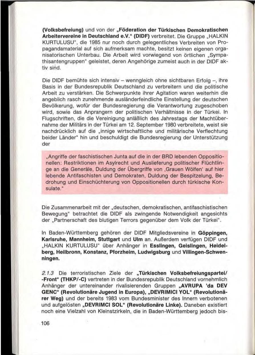 Seite 108 des Verfassungsschutzbericht 1985 Baden-Württemberg