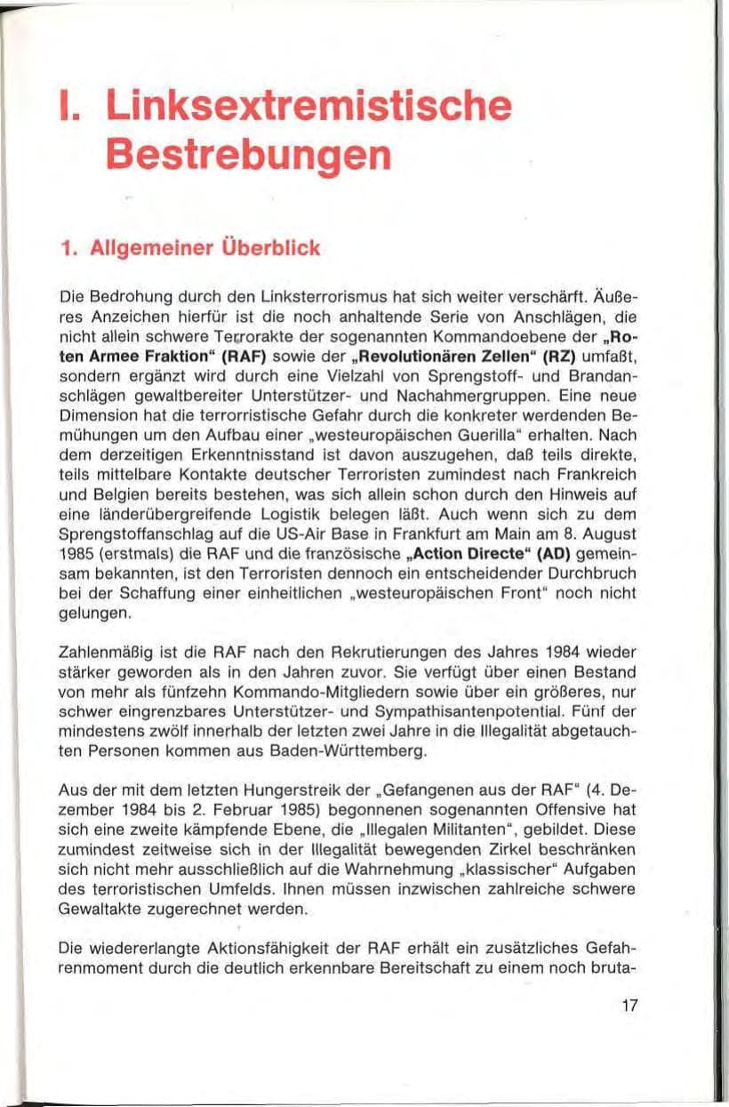Seite 19 des Verfassungsschutzbericht 1985 Baden-Württemberg