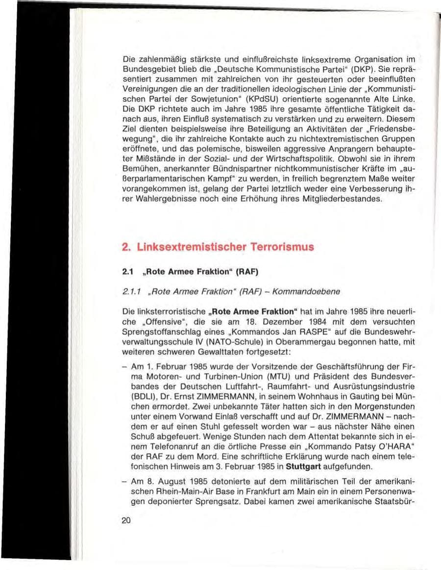 Seite 22 des Verfassungsschutzbericht 1985 Baden-Württemberg