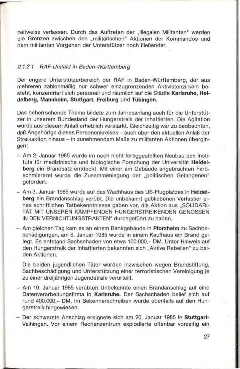 Seite 29 des Verfassungsschutzbericht 1985 Baden-Württemberg