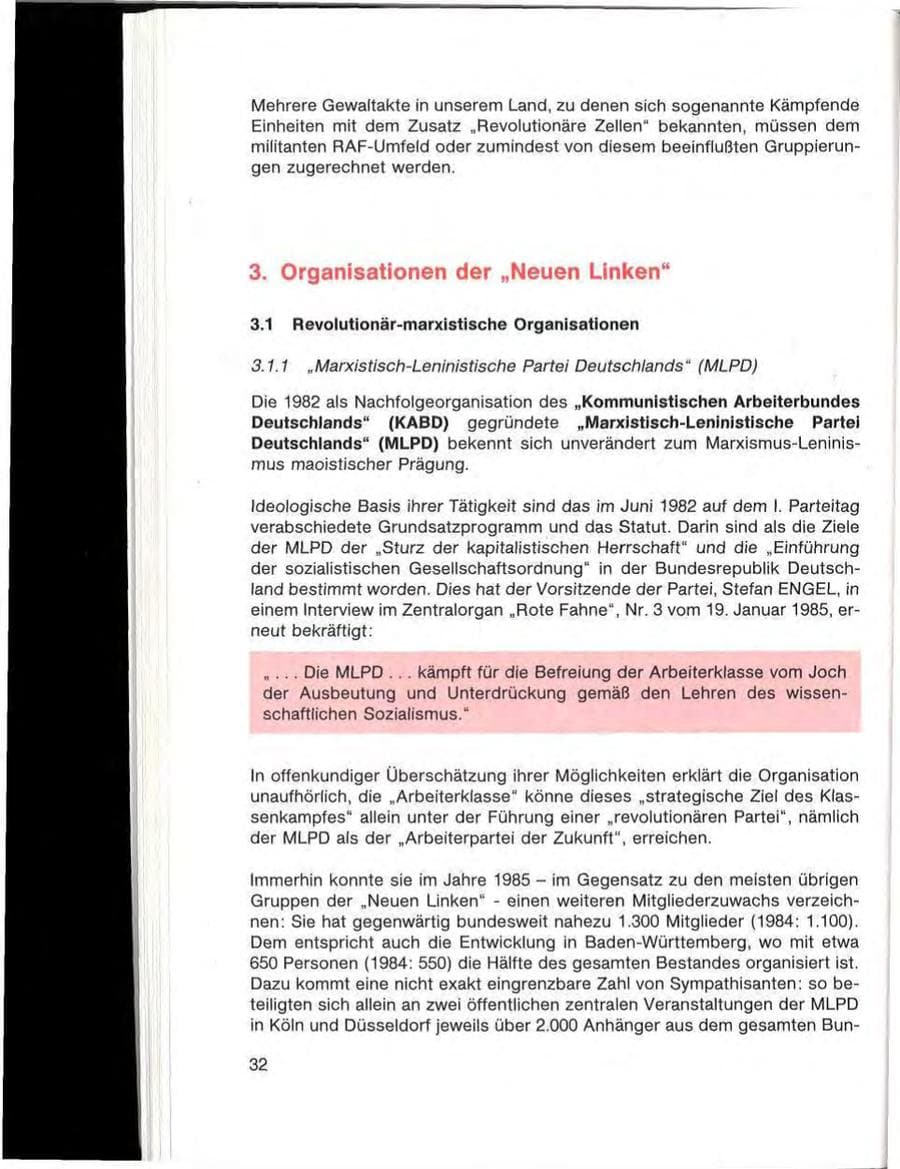 Seite 34 des Verfassungsschutzbericht 1985 Baden-Württemberg