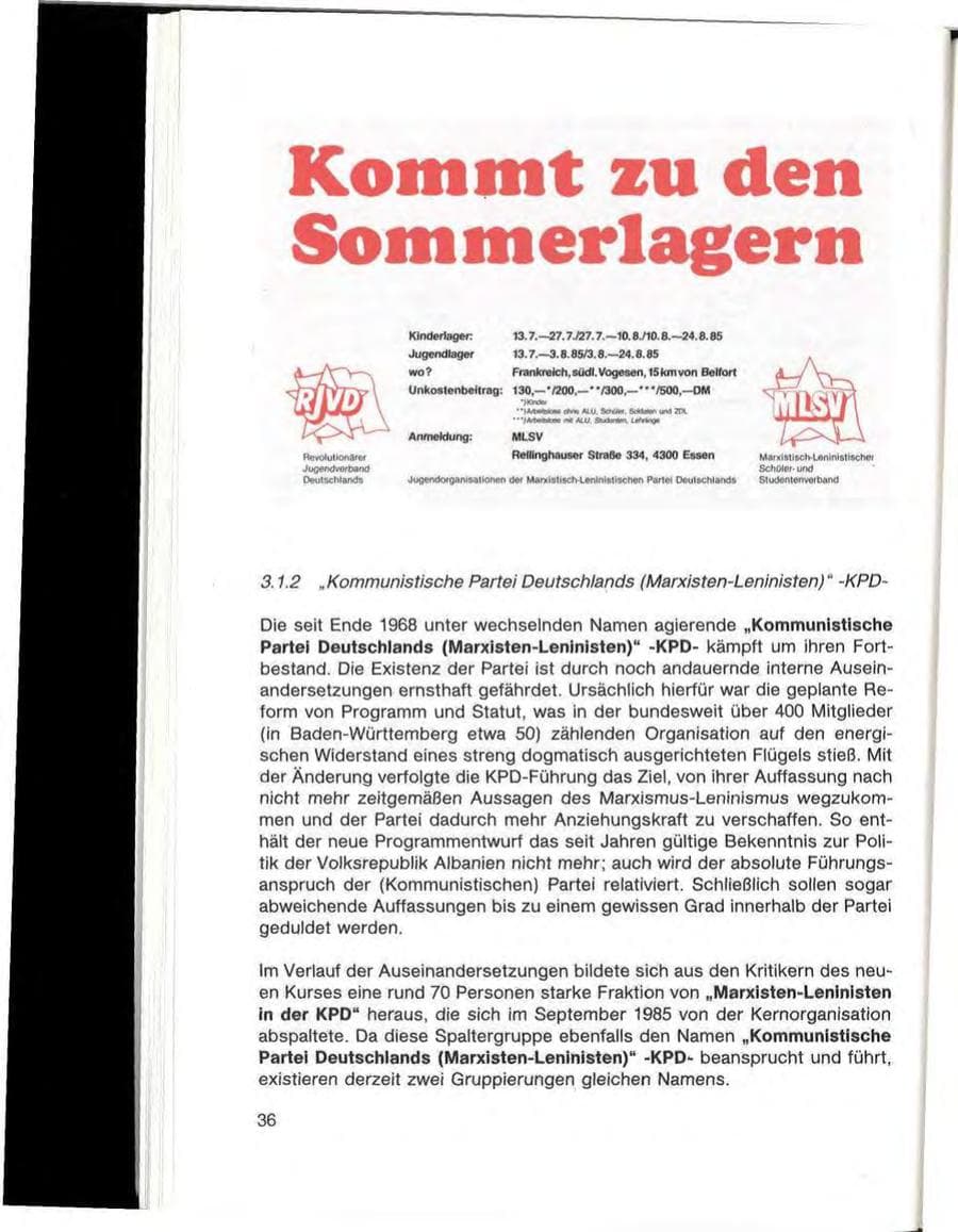 Seite 38 des Verfassungsschutzbericht 1985 Baden-Württemberg