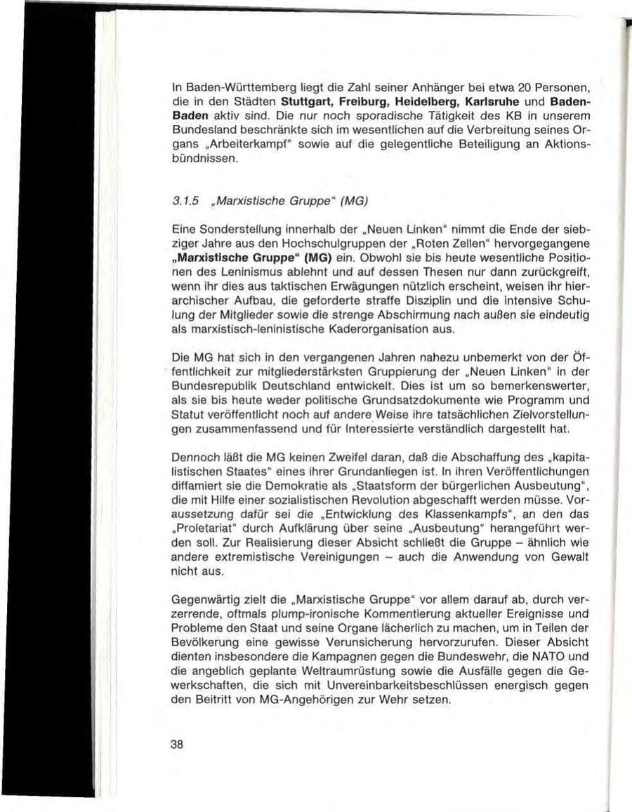 Seite 40 des Verfassungsschutzbericht 1985 Baden-Württemberg