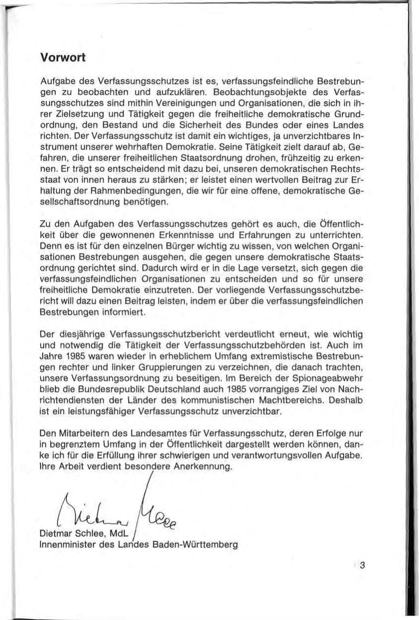Seite 5 des Verfassungsschutzbericht 1985 Baden-Württemberg