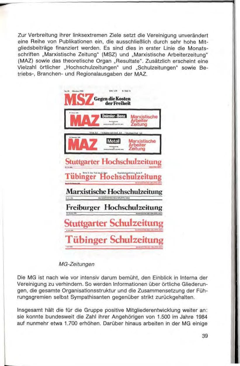 Seite 41 des Verfassungsschutzbericht 1985 Baden-Württemberg