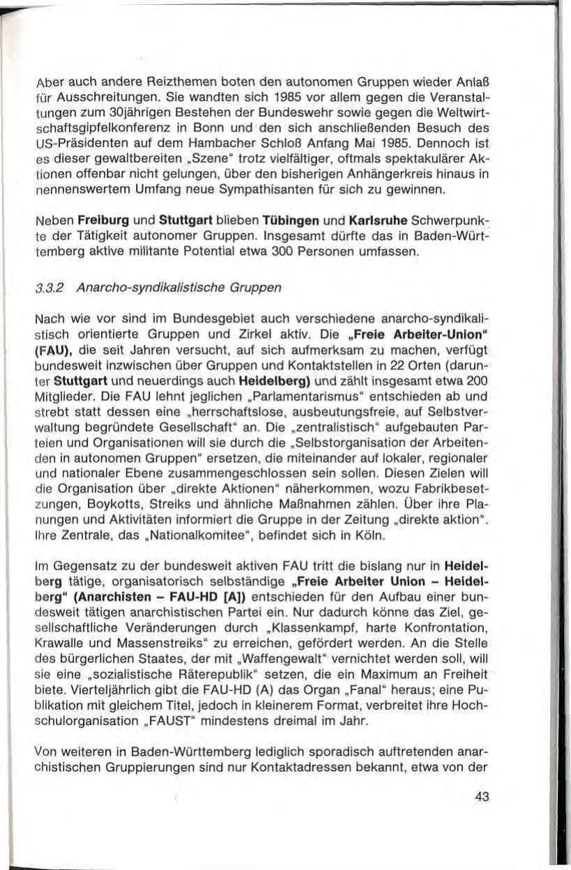 Seite 45 des Verfassungsschutzbericht 1985 Baden-Württemberg
