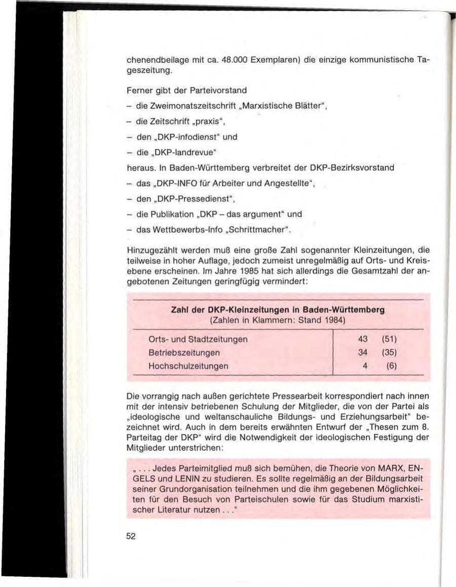 Seite 54 des Verfassungsschutzbericht 1985 Baden-Württemberg