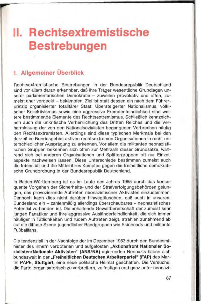 Seite 69 des Verfassungsschutzbericht 1985 Baden-Württemberg