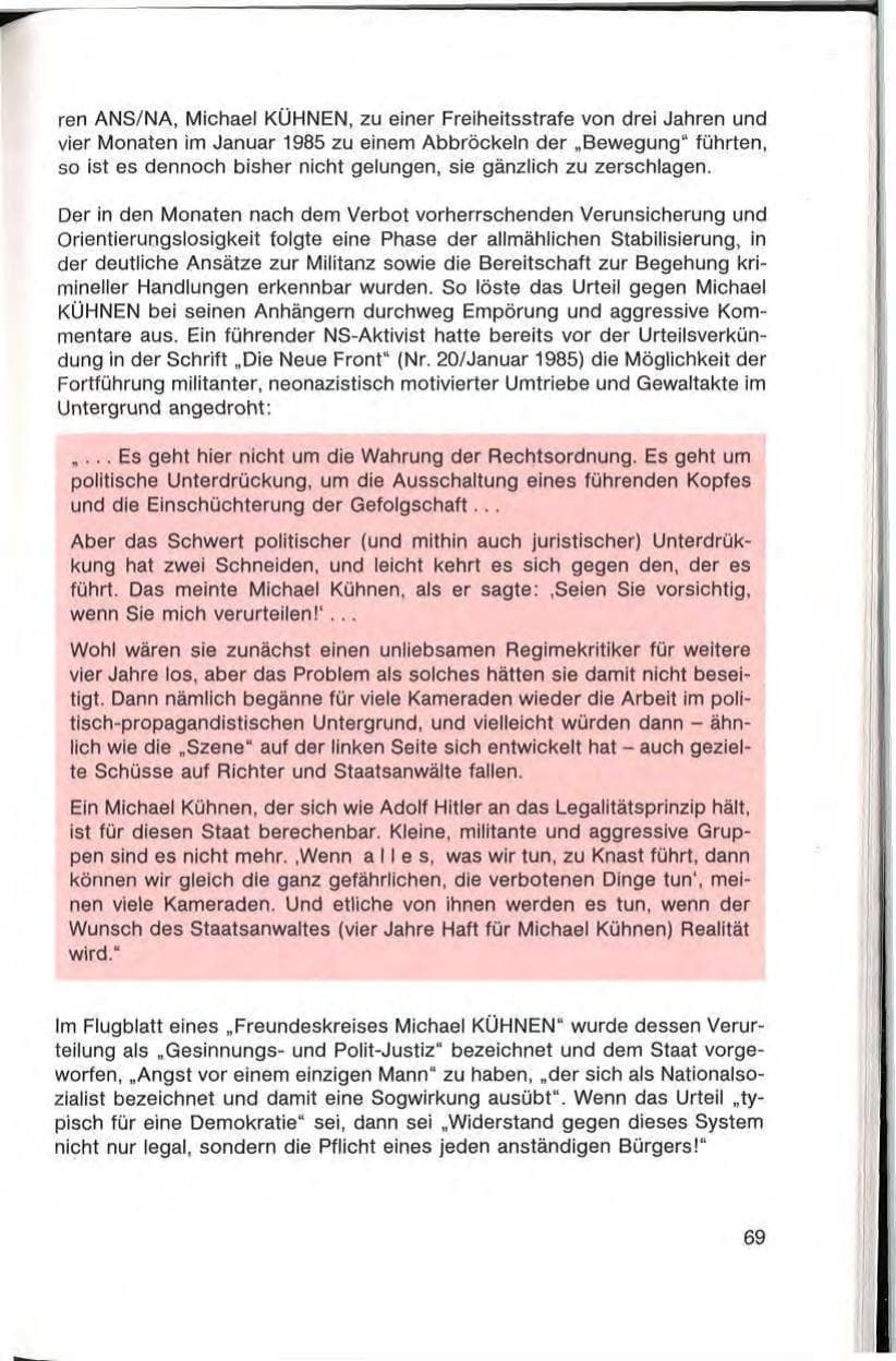 Seite 71 des Verfassungsschutzbericht 1985 Baden-Württemberg