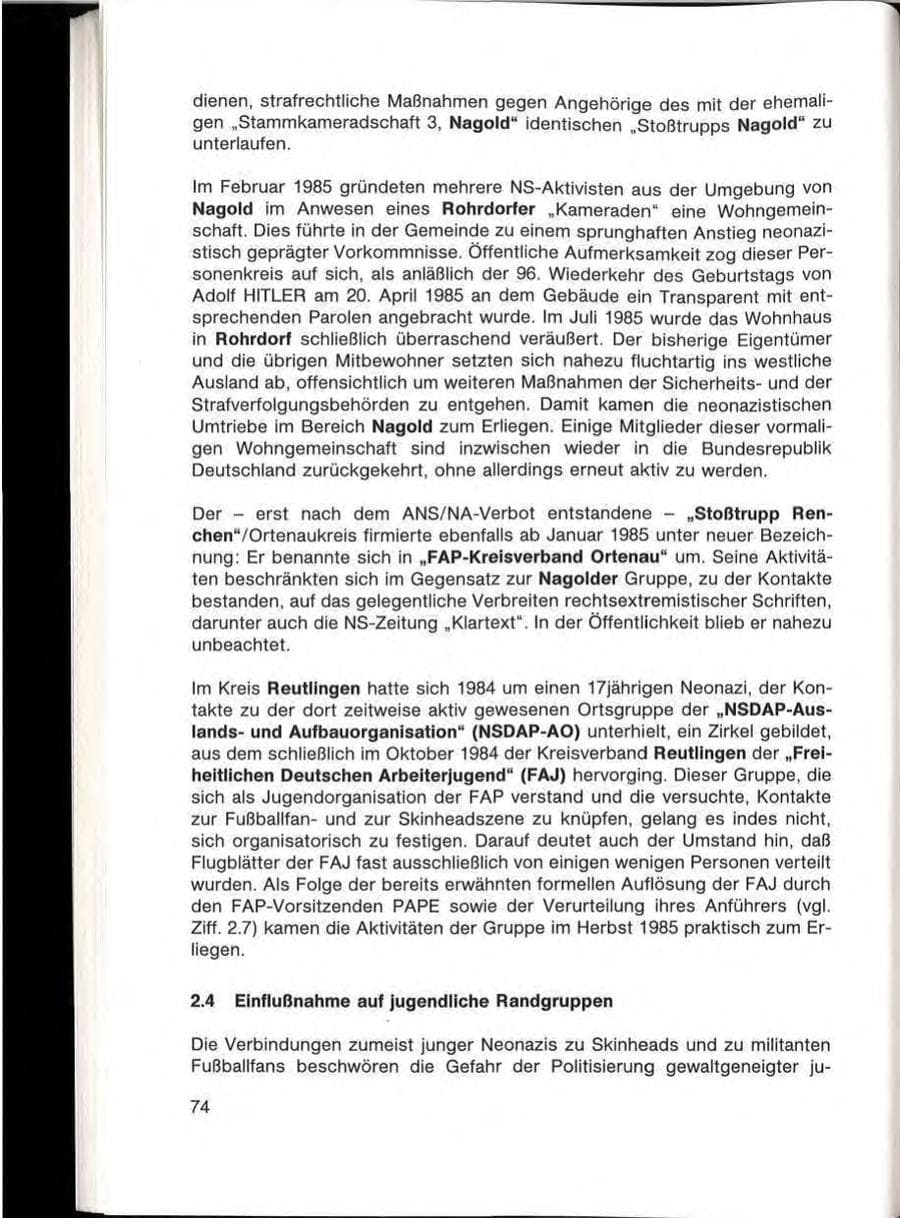 Seite 76 des Verfassungsschutzbericht 1985 Baden-Württemberg